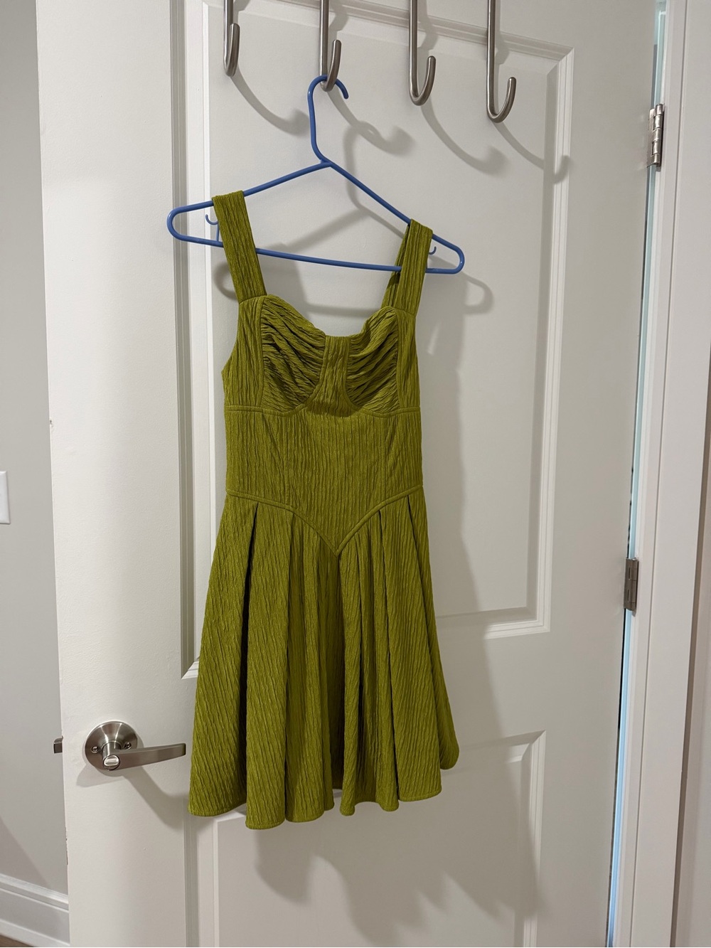 Olive Green Textured Sleeveless Fit-and-Flare Dress